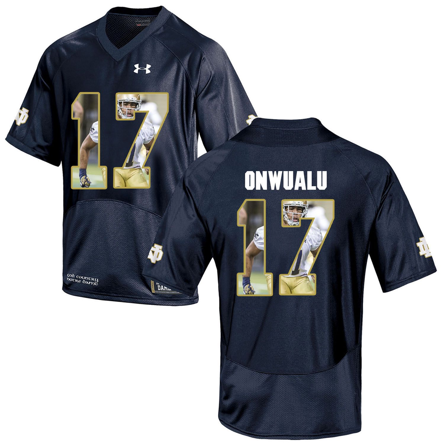 Men Norte Dame Fighting Irish #17 Onwualu Navy Blue Fashion Edition Customized NCAA Jerseys